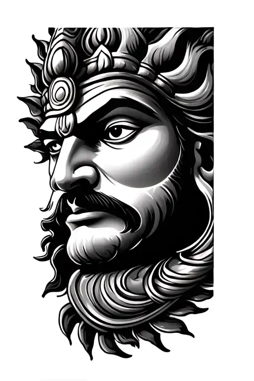 Half Hanuman Face To The Right Side Inside A Sun