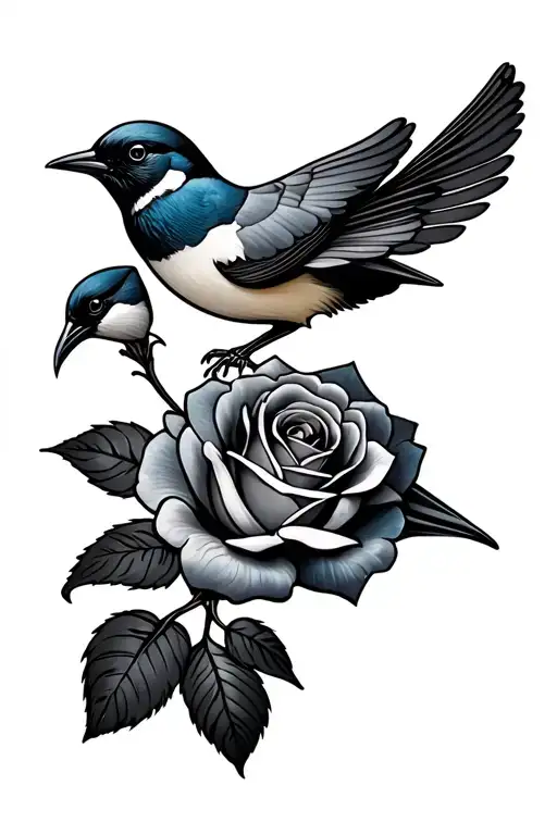 Swallow Birds And Rose Old School Style Tattoo Featuring
