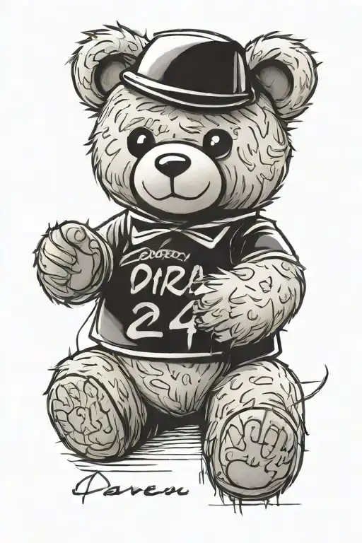 A Drawing Of A Teddy Bear With The Word Darren 2024 Under It Tattoo