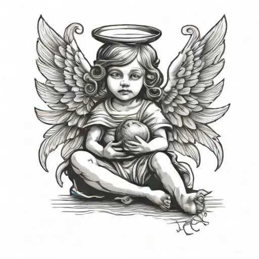 Medieval Child Angel With Wings Relaxes And Drinking Coconut Water