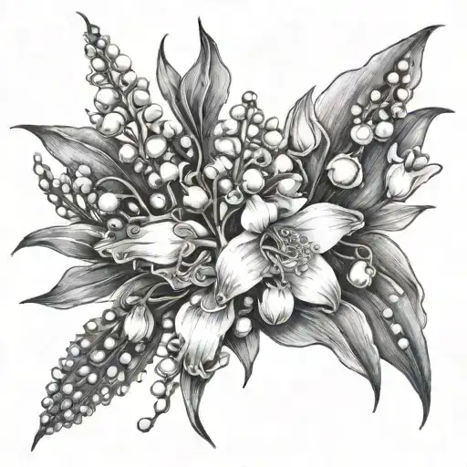 Lily Of The Valley Flower And Gladiolus Flower Bouquet Fine Line