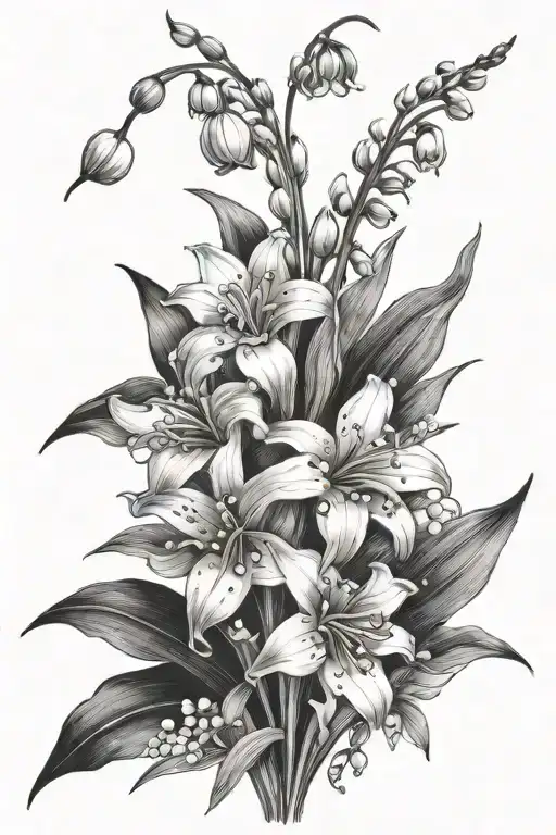 Lily Of The Valley Flower And Gladiolus Flower Bouquet Fine Line