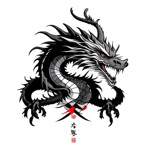 Japanese Traditional Dragon And Grim Reaper