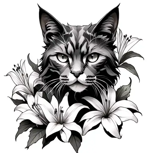 Cerberus Gaurding A Cat In Lilies