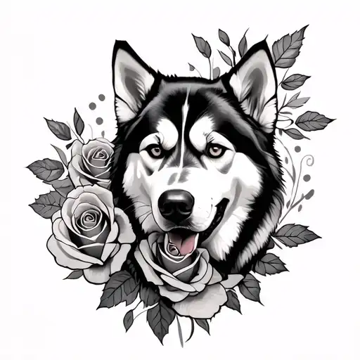 Husky And Roses Wrapped
