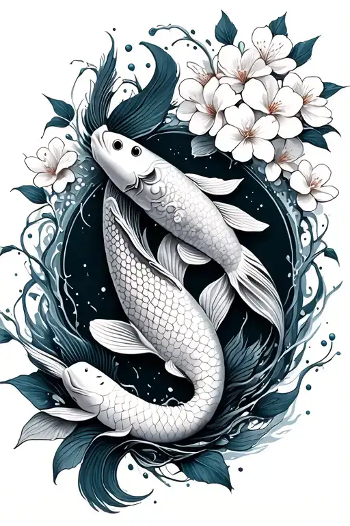 Koi Fish And Cherry Blossoms