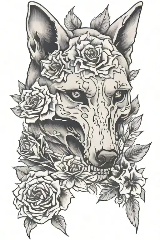 Wolf Skull With Flower