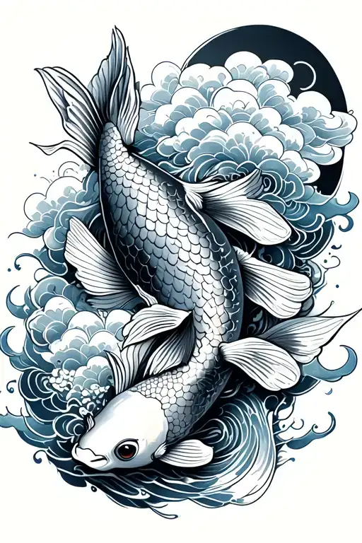 Koi Fish And Japanese Clouds