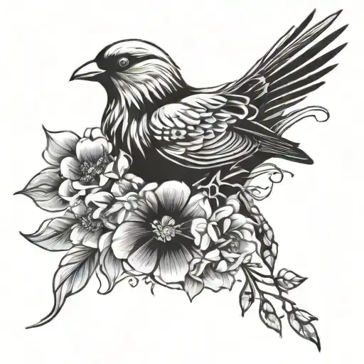 Bird And Flower Intertwined
