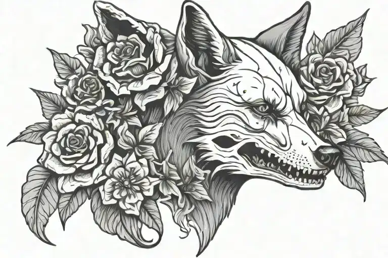 Wolf Skull With Flower