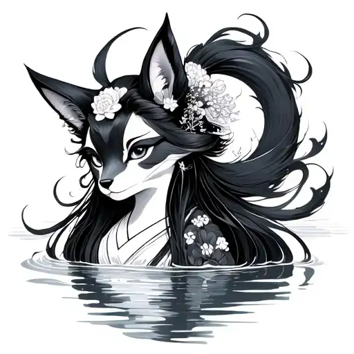 Nine Tail Fox Geisha By Water