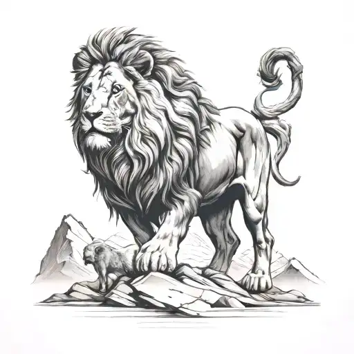 Lion And The Lamb Walking Out Of Mountains