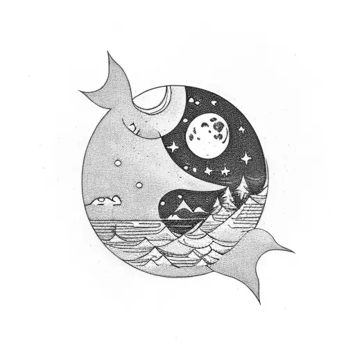 Narrow Lake With Moon And Stars