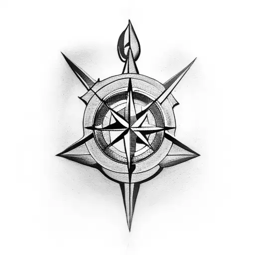 Compass And Anchor Beneath A Woman's Face