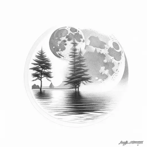 Long Narrow Lake With Moon Reflecting On It