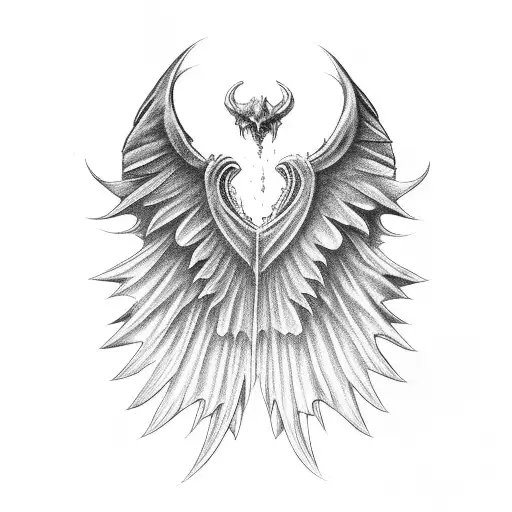 Half Demon Wing Half Angel Wings Backside Pointing