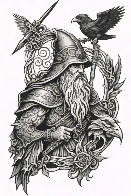 Odin With His Ravens And Spear Wrapped