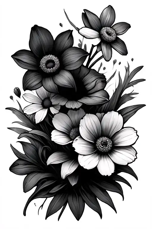 Thin Wrap Around Tattoo With Daffodils Daisys Water Lilys And Poppy Flowers