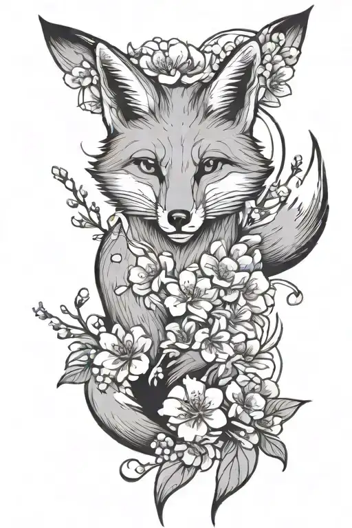 Fox And Cherry Blossoms Falling