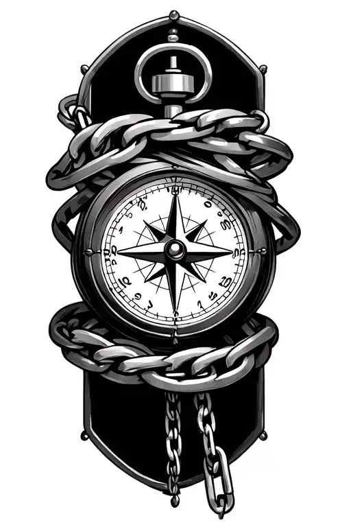 Compass And Clock With Chain Wrapped