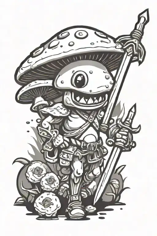 Cute Simple Mushroom Guy With Huge Sword Surrounded