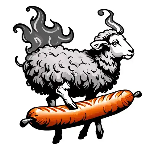 A Fire Sheep Riding A Sausage
