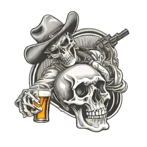 Skeleton Cowboy Drinking Jim Beam