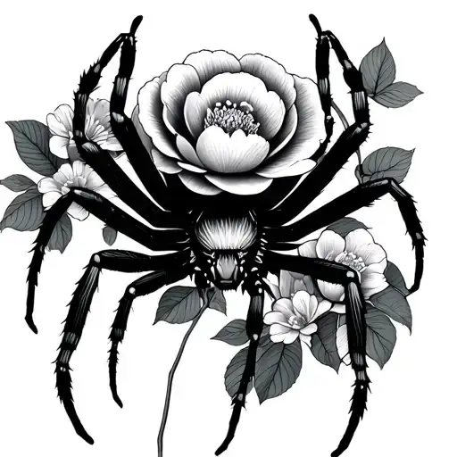Spider With Camellia Flowers Growing