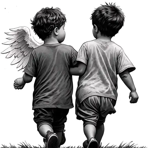 Two Little Boys Walking To Heaven Arm In Arm
