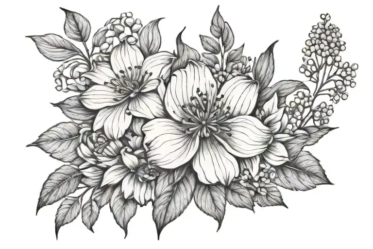 May And July Birth Flower Bouquet Fine Line