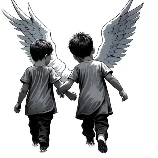 Two Little Boys Walking To Heaven Arm Around Back