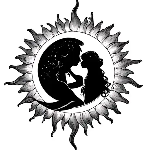 Moon Girl Kissing A Sun Man