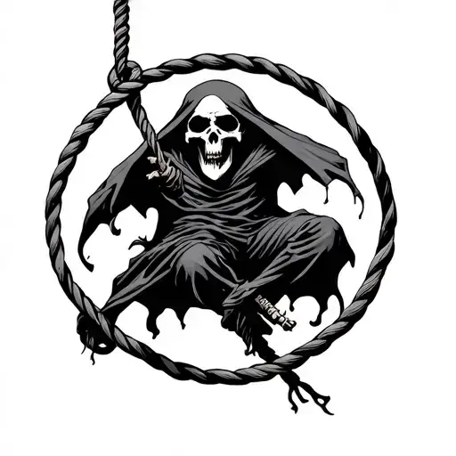 Grim Reaper Hanging From Noose Around Neck