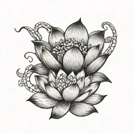 Lotus Flower And Little Snake Minimal