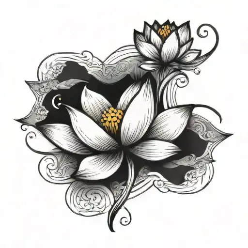 Minimal Lotus Flower And Little Snake Minimal