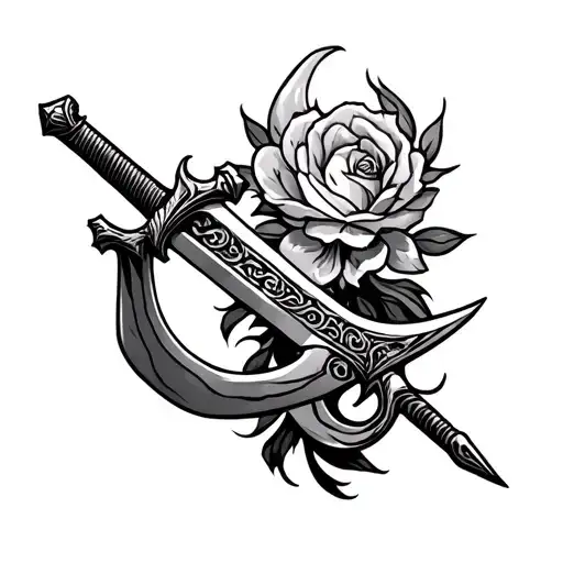 Slingshot And Sword Tattoo Design