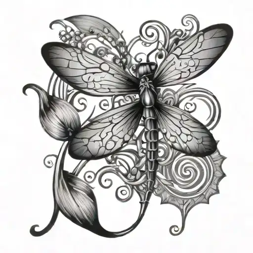 Musical Notes And Dragonfly Hovering