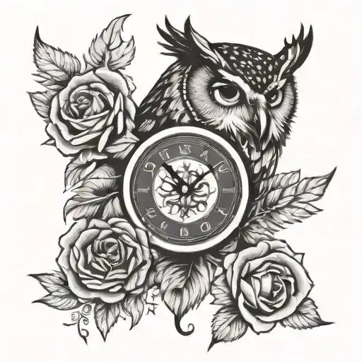Owl Clock Rose Surrounded