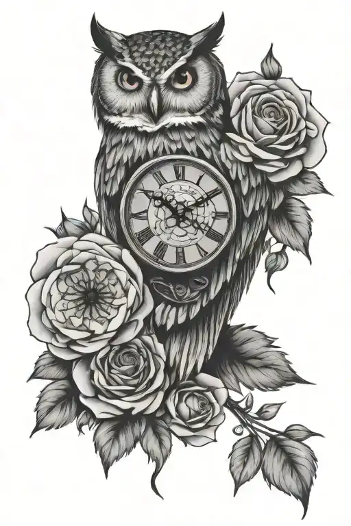 Owl Clock Rose Surrounded