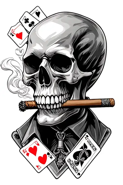 Skull Smoking A Cigar With Playing Cards