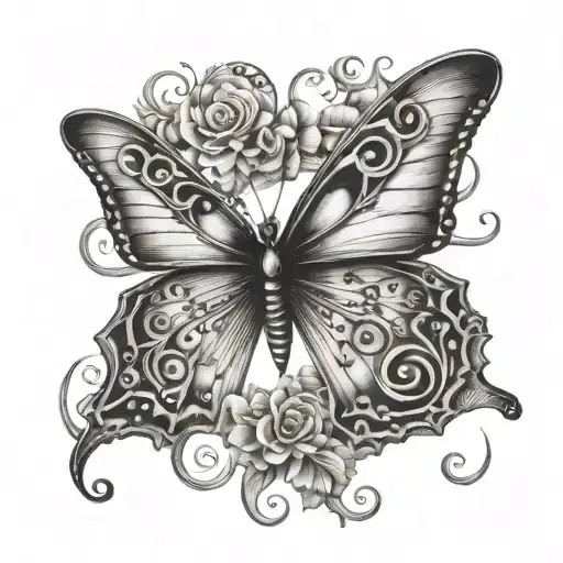 A Butterfly And Moth Hybrid Design Incorporating Elements Of Music In Black-grey Shading