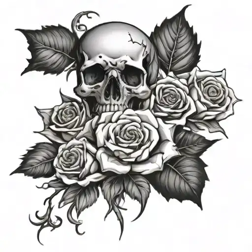 Skull And Roses Flower Bouquet