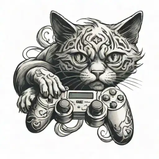 Cat Playing Video Game Controller