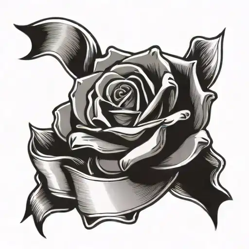 Rose With Banner Ribbon Underneath