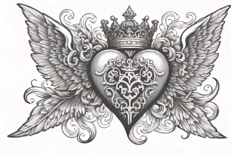 Heart Tattoo Angel Wind King's Crown Made