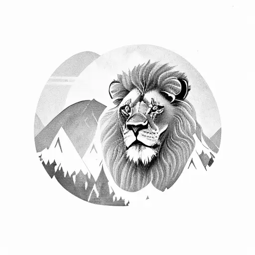 Lion With Mountains