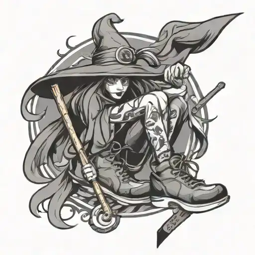 Witch In Sports Shoes With A Flag With The Inscription Chtmo