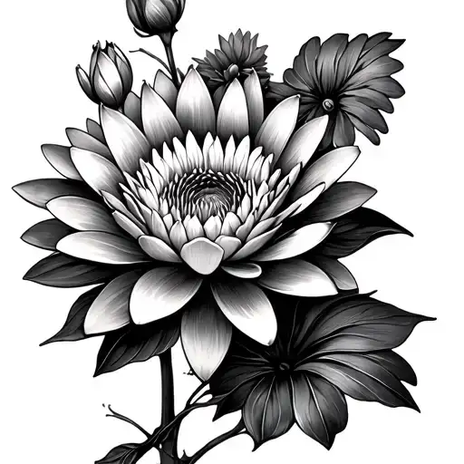 Chrysanthemum And Water Lily