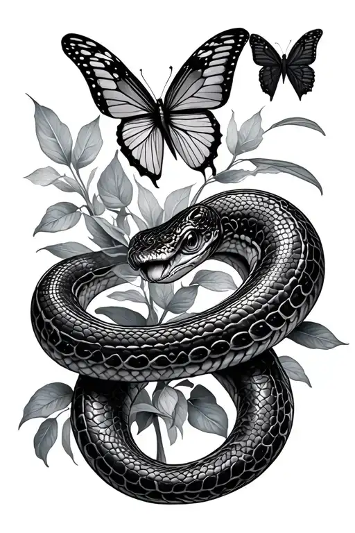 Snake With Butterfly Surrounded