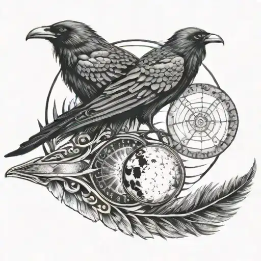 Moon Phases Morphing Into Crow Feathers Thats Symbolizing The Cycle Of Life And Death